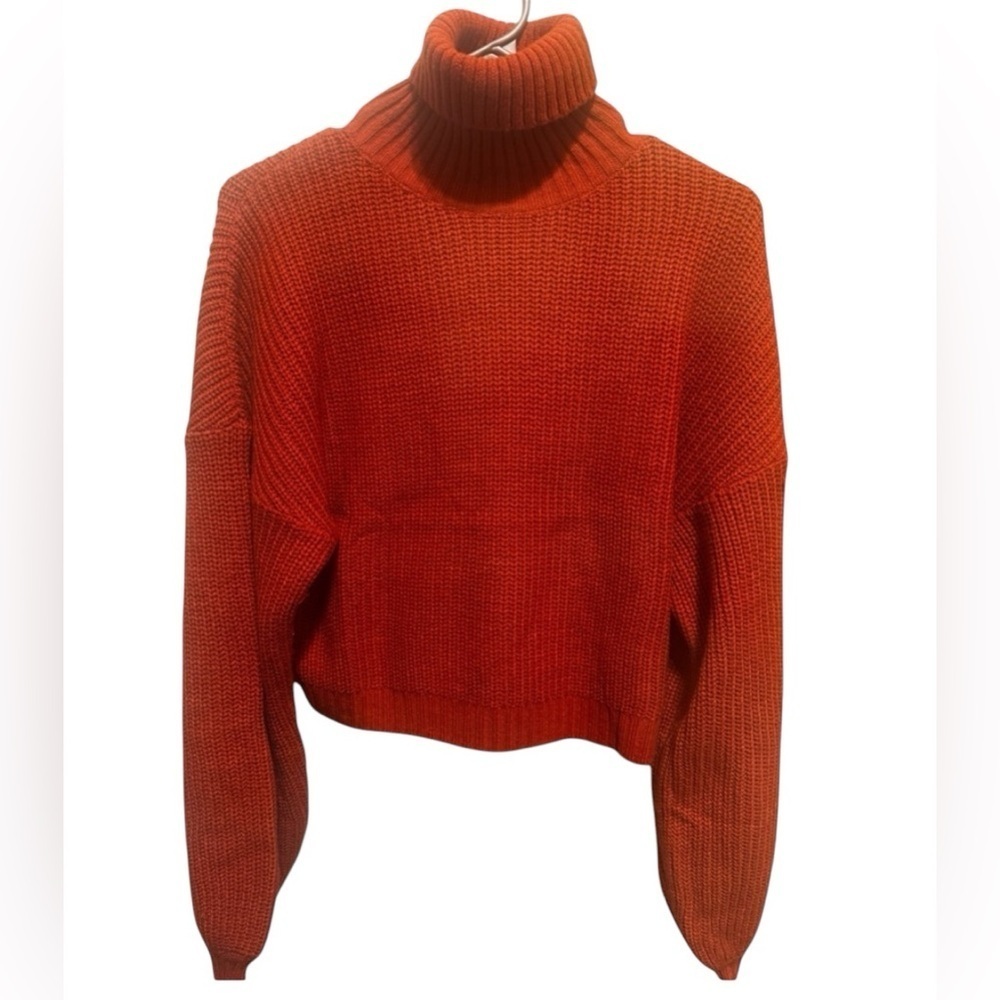 Zaful Forever Young Orange Cropped Turtleneck Dropped Shoulder Sweater Sz 8